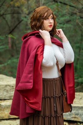 Hooded Fleece Cloak Short with Satin Lining, Wide Hood, Decorative Closure, Perfect for Ren Faires, Daily Wear, Cottagecore and Fairycore - image3